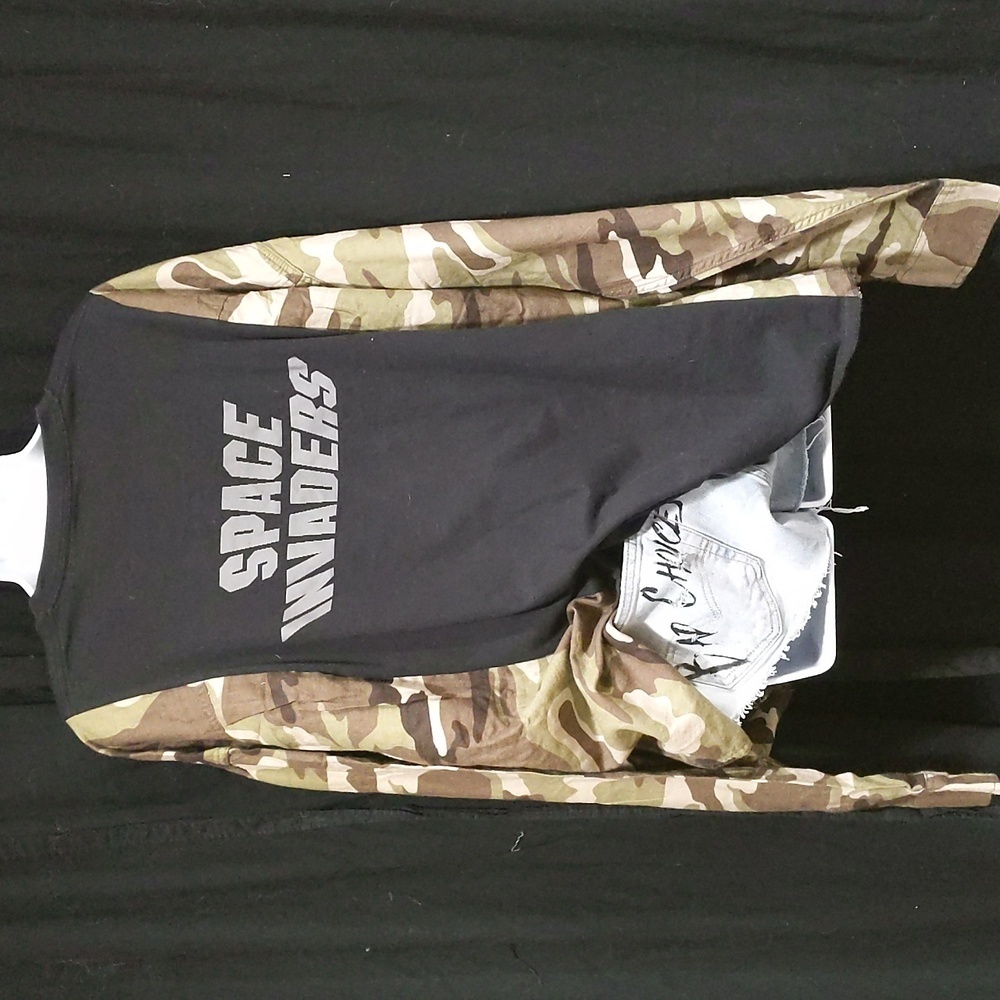 Upcycled Space Invaders Camo Altered Reworked Grunge Flannel OOAK Custom